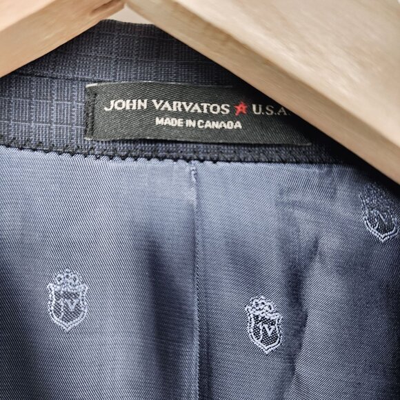John Varvatos Men's 44R Wool Blazer Navy Check Notch Lapel & Two-Button‎ Closure - Picture 8 of 10
